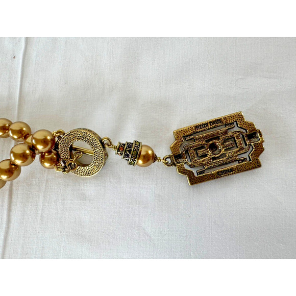 Heidi Daus Bronze Crystal Pearl Necklace Art Deco Toggle w Matching Earrings Box - Picture 6 of 9